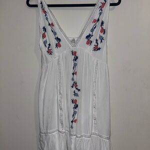 Embroidered Boho Mini Dress XS White Floral. 10